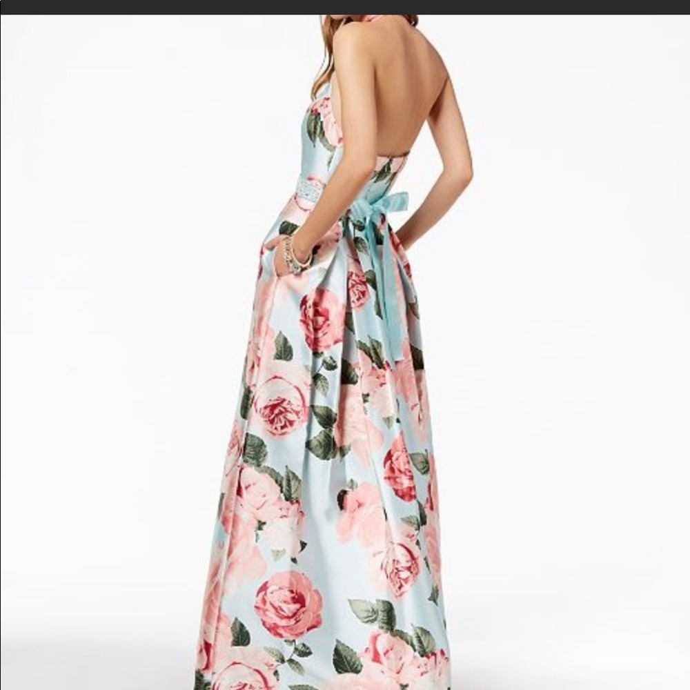 Light Blue Floral Prom Dress